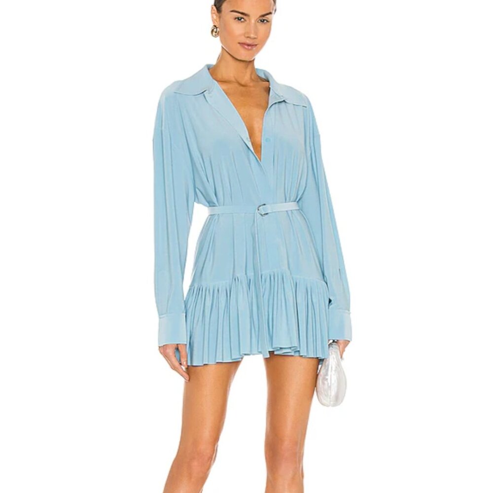Women's Norma Kamali Boyfriend Shirt Mini Dress in Baby Blue